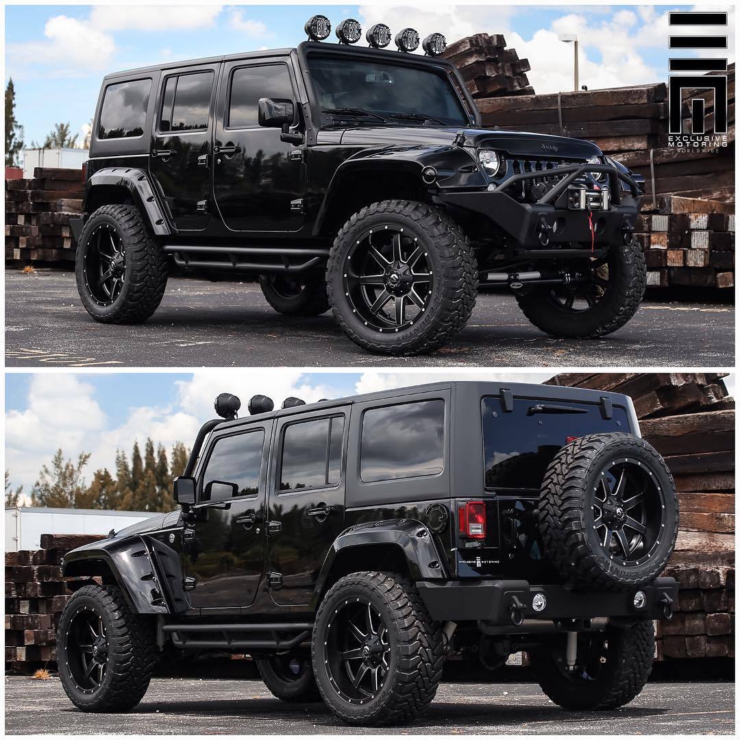 Jeep Wrangler customized with color matched Bushwacker flares and Angry ...