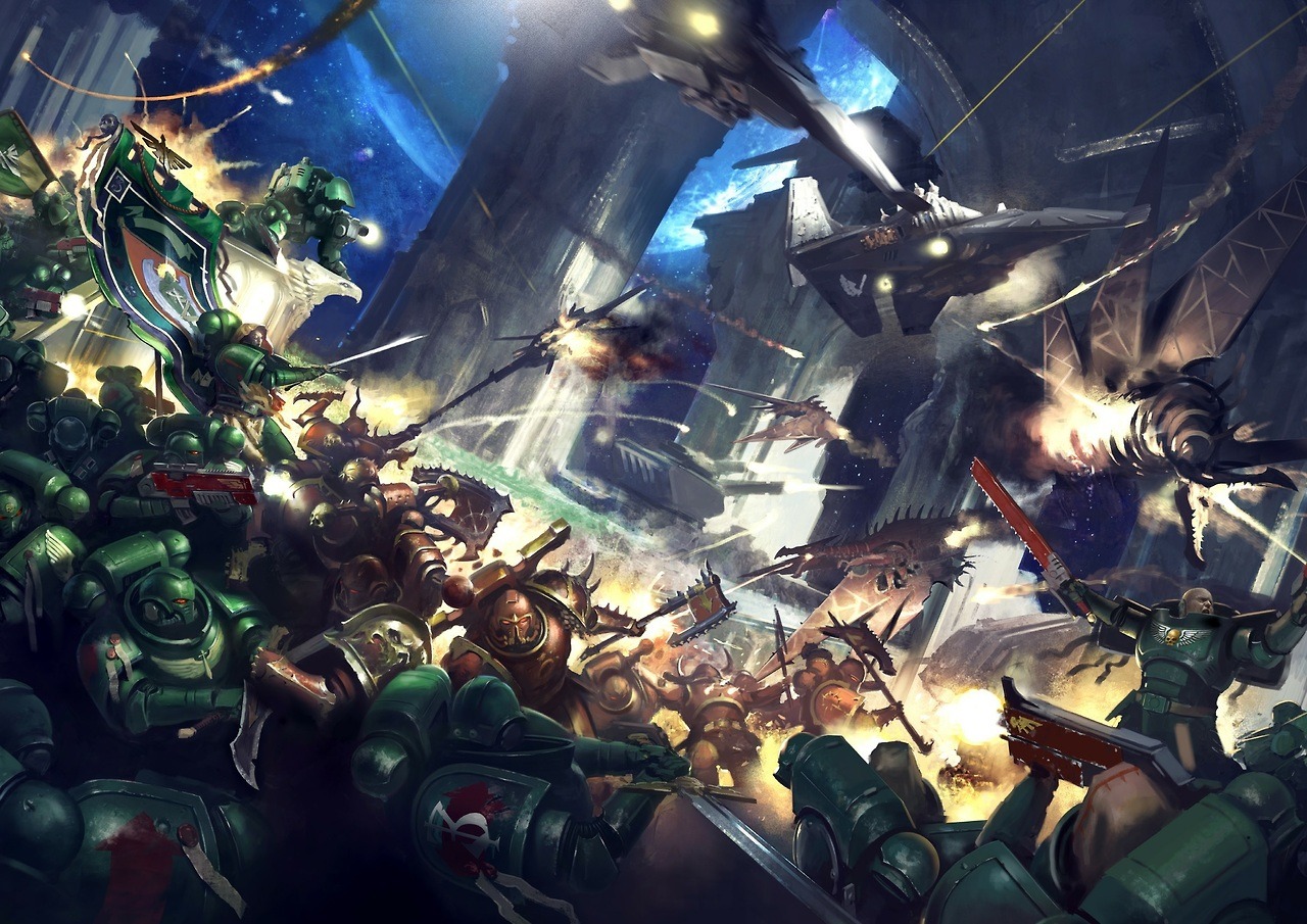 Warhammer 40k Artwork — Dark Angels Vs Chaos By Pedro Nunez