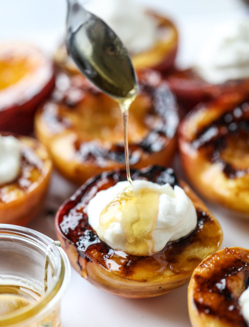 sweetoothgirl:grilled peaches with lavender honey whipped...