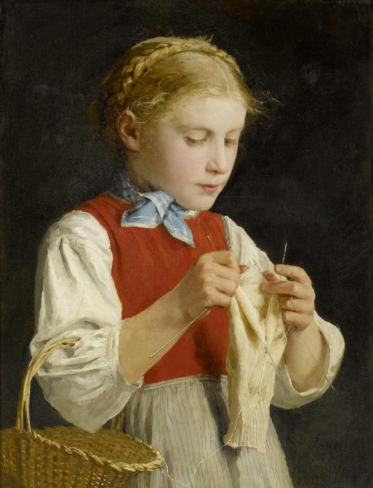 Young Girl Knitting, 1884, Albert Anker