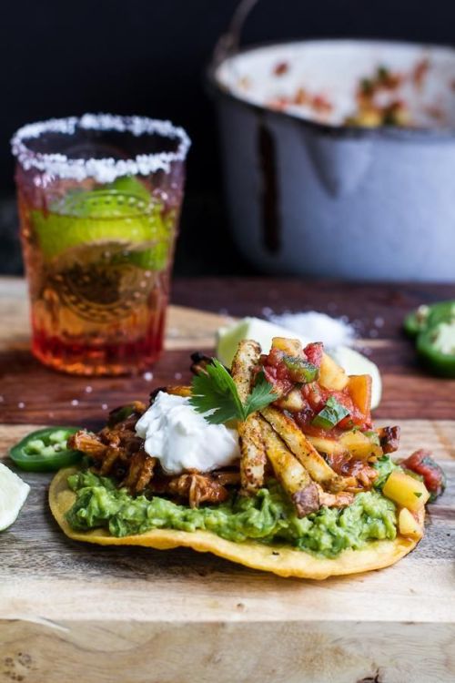 basilgenovese:BBQ Chicken Tostadas with Jalapeno Margarita...