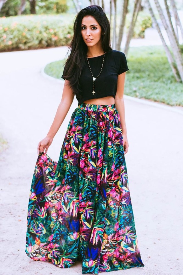 Fashion Daily — Maxi skirt and a crop top or tank top, perfect for...