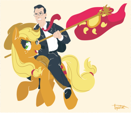 Oh, that? It’s just Stephen Colbert riding a My Little Pony. No big deal. (via Great Equestrian Heroes by ~Ponyshot)