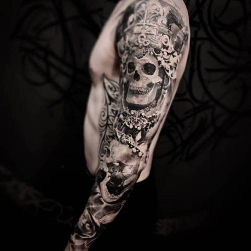 By JeongHwi · Coldgray, done at Cold Gray Tattoo, Seoul.... black and grey;skull;anatomy;huge;jeonghwi;facebook;twitter;sleeve