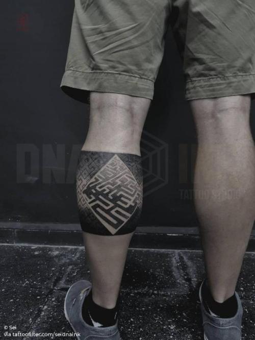 Tattoo tagged with: geometric shape, calf, seidnaink, band, leg band,  dotwork, big, facebook, blackwork, twitter, sacred geometry | inked-app.com