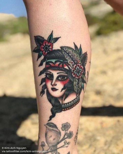 By Kim-Anh Nguyen, done at Seven Seas Tattoos, Eindhoven.... facebook;healed;kim anhnguyen;medium size;other;shin;traditional;twitter;women