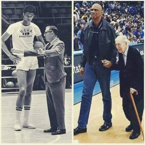 Kareem Abdul-Jabbar with his coach John Wooden in 1969 and 2018 . âNever forget who helped you.â Check this blog!