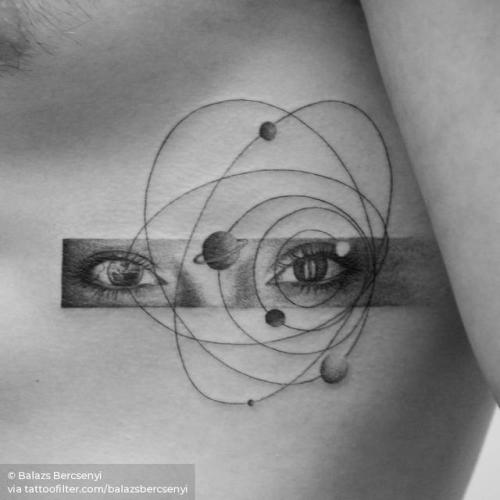 By Balazs Bercsenyi, done at Bang Bang Tattoo, Manhattan.... good luck;anatomy;balazsbercsenyi;astronomy;single needle;solar system;graphic;rib;eye;facebook;twitter;medium size;other