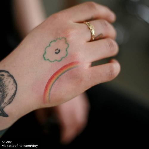 By Doy, done in Seoul. http://ttoo.co/p/33490 activism;doy;facebook;good luck;hand poked;hand;lgbt;nature;other;rainbow;small;twitter