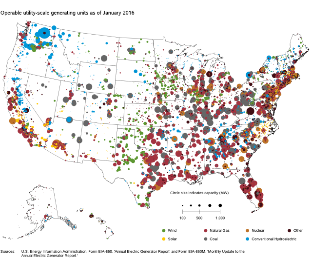 Electric power plants in the US, January 2016. - Maps on the Web