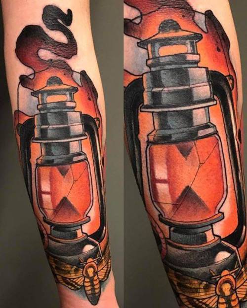 Tattoo tagged with: moay, lighting, big, facebook, forearm, twitter, lantern,  other, new school | inked-app.com