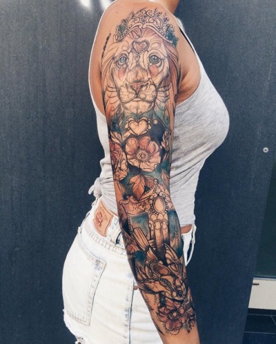 Lion Tattoo On Arm Girl Tattoo
