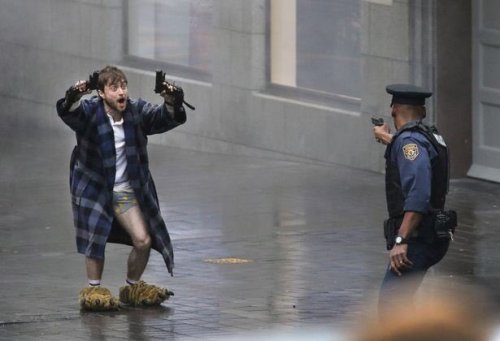 dailyhangover:Daniel Radcliffe on set of Guns Akimbo