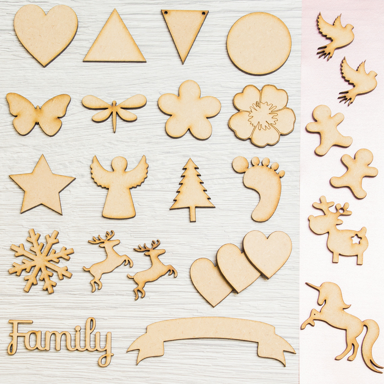 MDF Wooden Shapes Baby Feet Butterflies Circles Hearts Stars Craft Embellishment