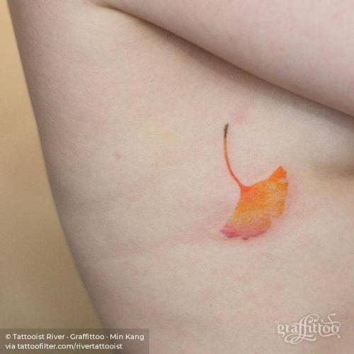 By Tattooist River · Graffittoo · Min Kang, done at Graffittoo,... facebook;ginkgo leaf;illustrative;leaf;nature;rivertattooist;side boob;small;twitter