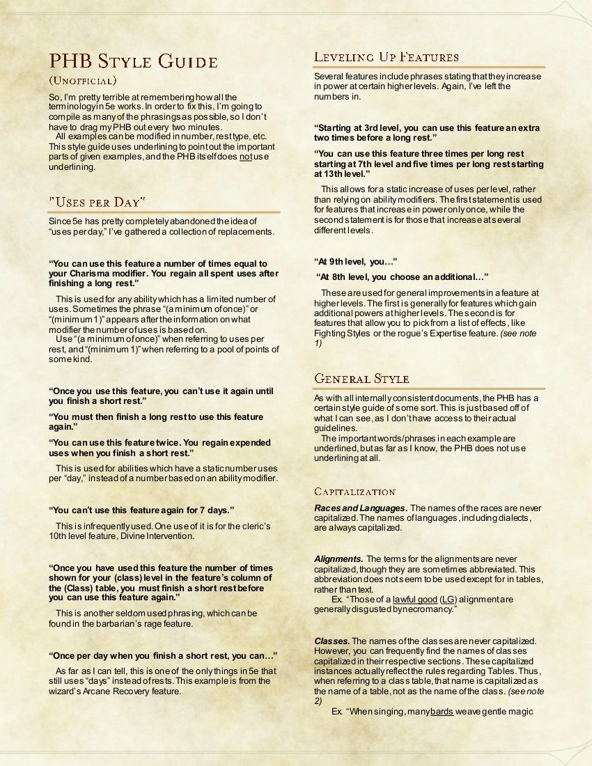 DnD 5e Homebrew — PHB Style Guide by Anathemys