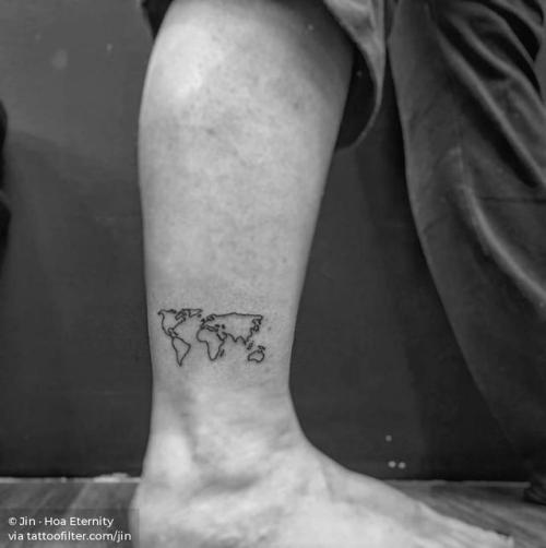 By Jin · Hoa Eternity, done at Moon Sheen Tattoo, Manhattan.... small;jin;line art;tiny;world map;travel;ankle;map;ifttt;little;minimalist;fine line
