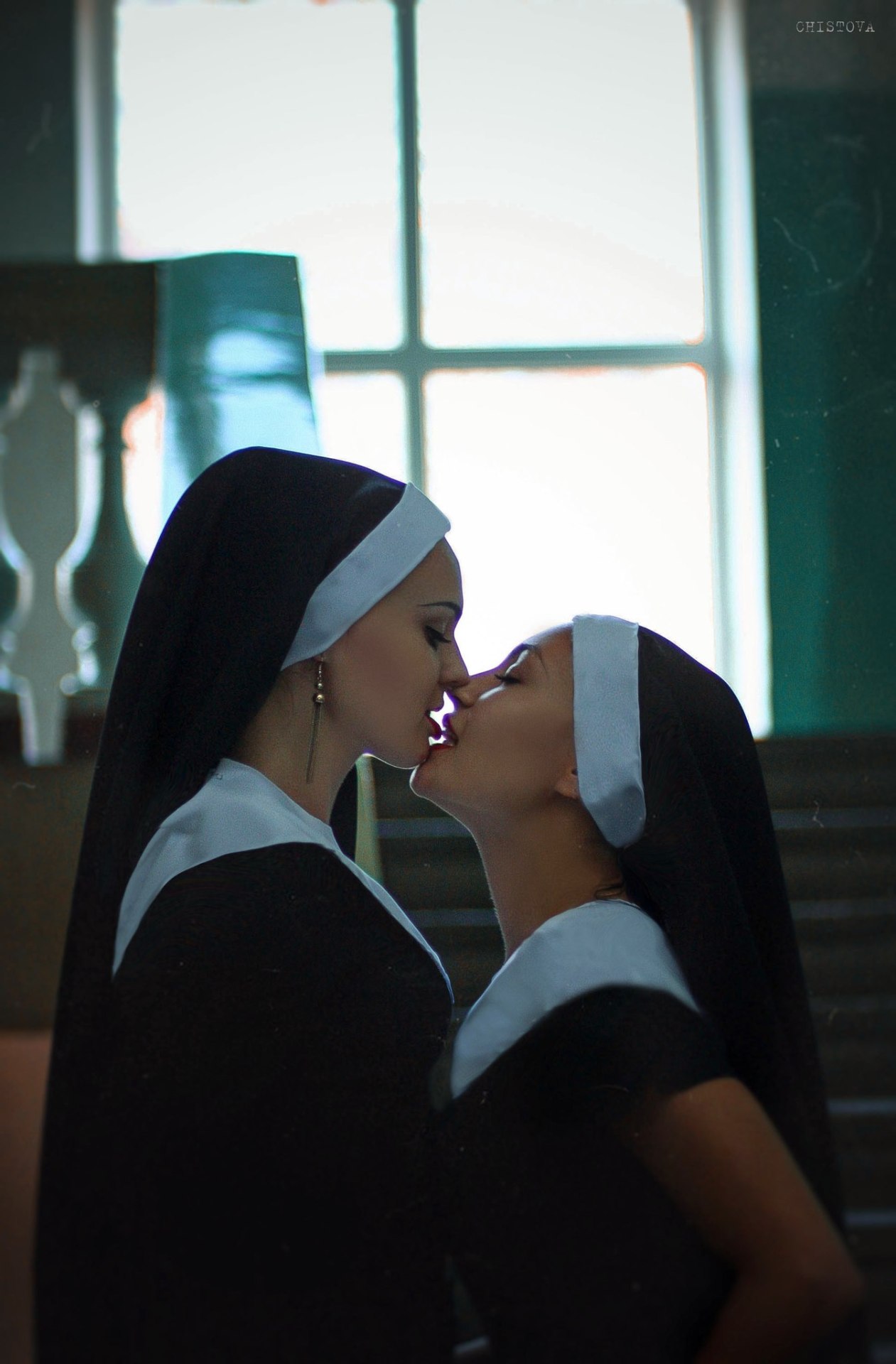 Nun and roomates lesbian threesome