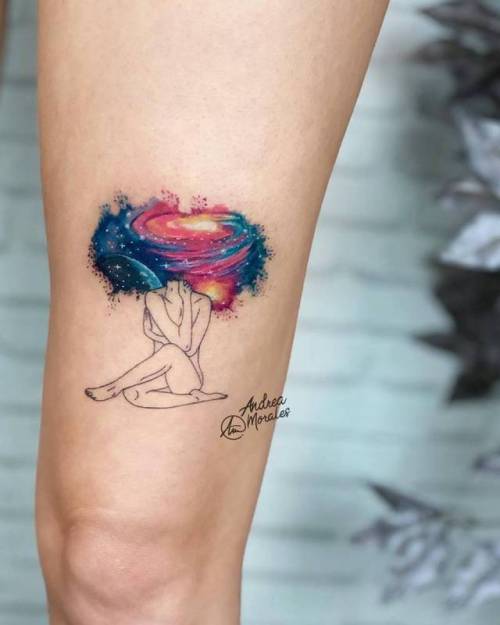 By Andrea Morales, done at 958 Tattoo, Granada.... small;erotic;andreamorales;astronomy;nude;tiny;galaxy;women;thigh;ifttt;little;medium size;other;illustrative