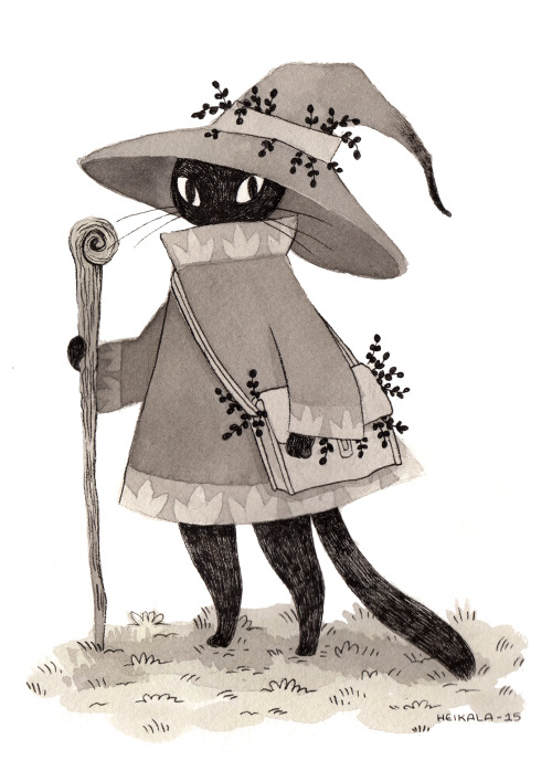 heikala:Inktober day 18, A wizard catOn a quest to find the...