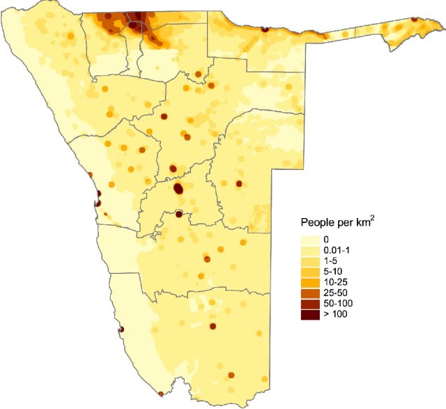 Namibia population density. Maps on the Web
