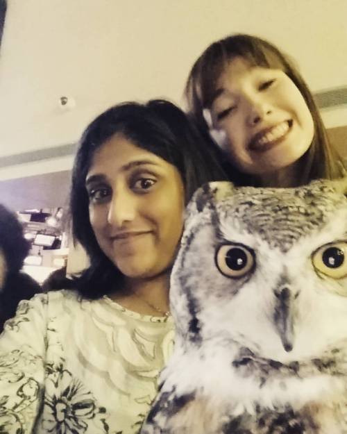 Someone photobombed our derp selfie #owlsofinstagram #owl...