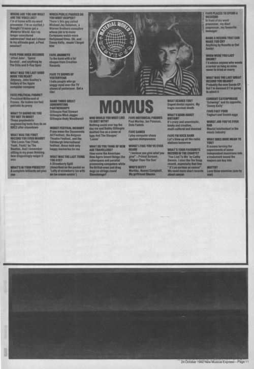 New Musical Express, Material World, Momus, 24 octobre 1992