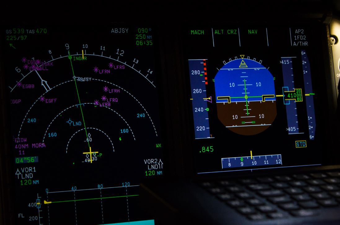 Airbus A380 The Navigation Display (ND) on the left, and the...