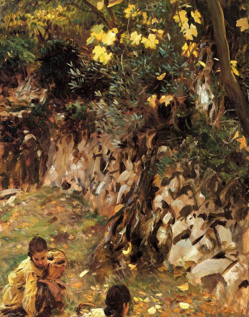 artist-sargent:Girls Gathering Blossoms, Valdemosa, Majorca,...