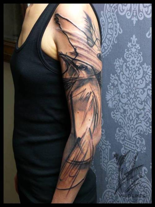 By Dodo · Michal Urban, done at Wild Lines Tattoo, Plzeň.... abstract;dodo michal urban;animal;huge;contemporary;bird;freehand;facebook;blackwork;twitter;raven;expressionist;sleeve