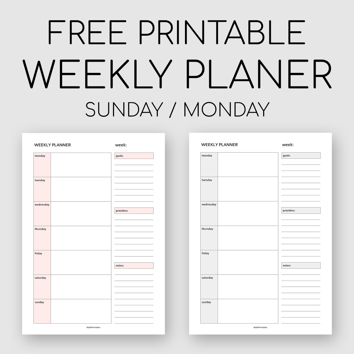 bobbiprintables free simple weekly planner printable