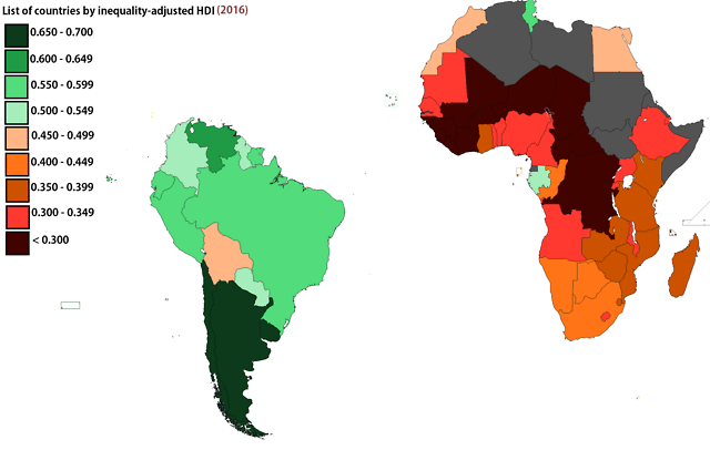 South American and African countries by... - Maps on the Web