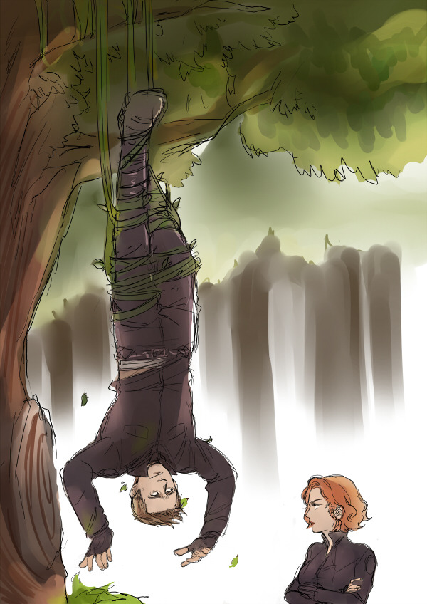 [Fanart: Clint Barton hanging upside down in a... - things for