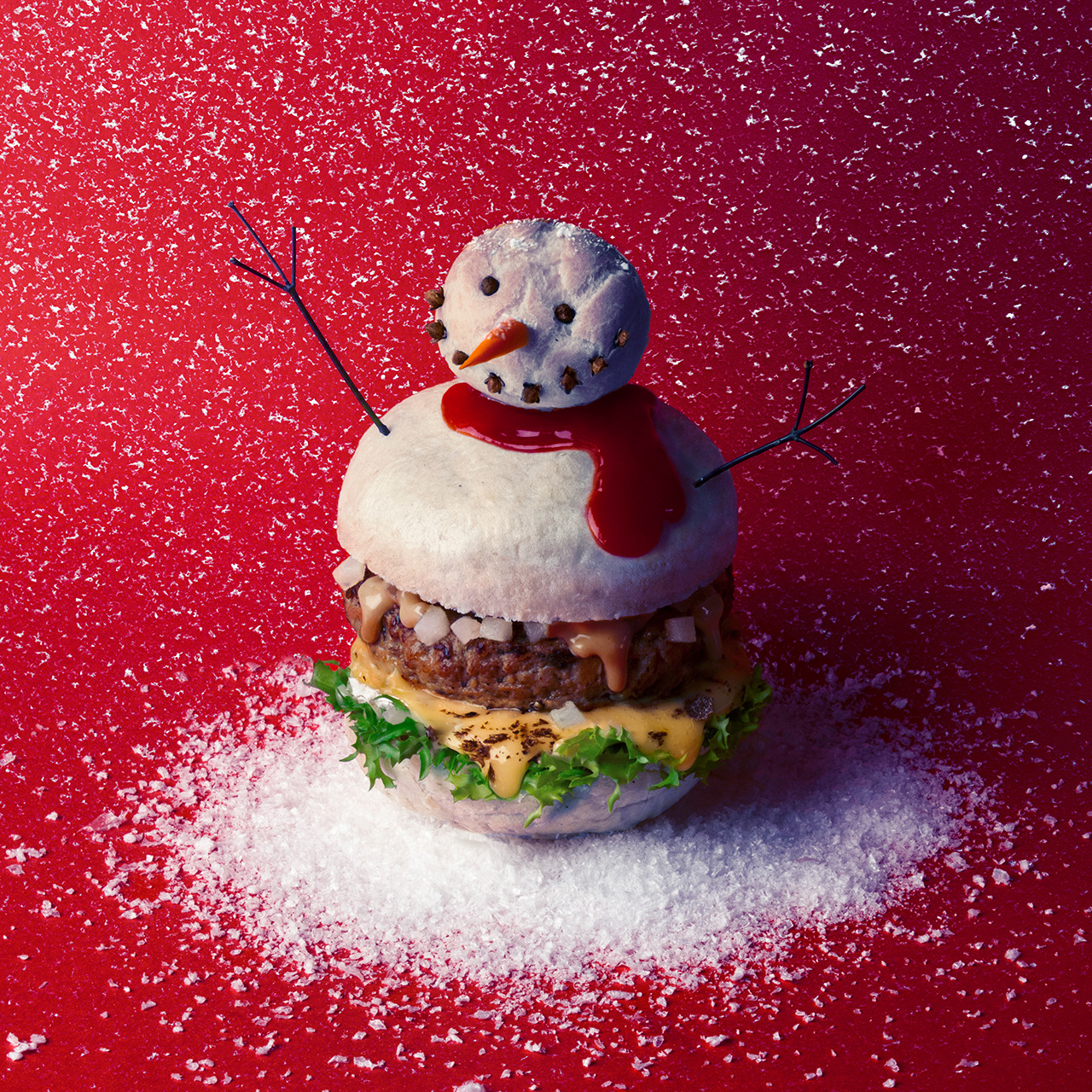 Fat & furious burger. Burger des neiges. Bun blancenneige. Fonte de...