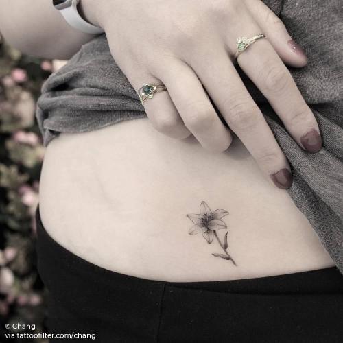 By Chang, done at West 4 Tattoo, Manhattan.... chang;facebook;flower;hip;lily;micro;nature;single needle;twitter