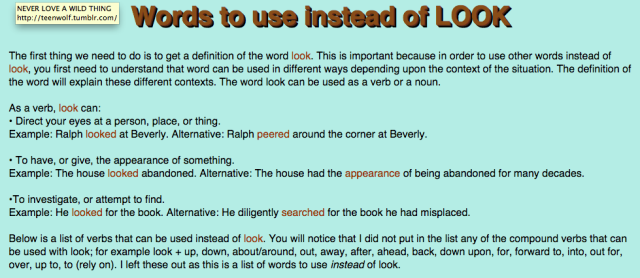 Writing Is An Art — thewordriven: Words to use instead of ‘Look’...