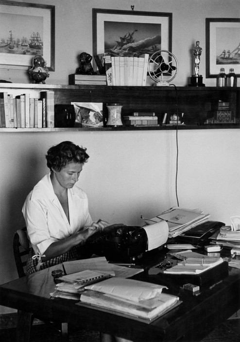 barcarole:Ingrid Bergman at her typewriter in Santa Marinella,...