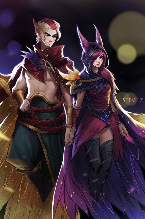 leagueoffanarts:Rakan and Xayah by STEVE-Zheng(via Tumbling)