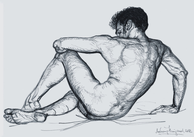 Male Nude Self Portrait 2012 Pencil On Paper