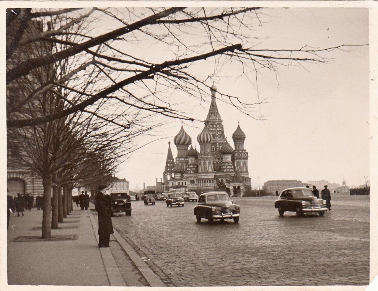 The Red Square in Moscow, early 1950s. Today there are no cars there, it’s a pedestrian area.