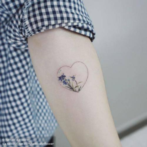By Tattooist Flower, done in Seoul. http://ttoo.co/p/31890 flower;small;heart;iris;love;facebook;nature;twitter;inner forearm;tattooistflower;illustrative