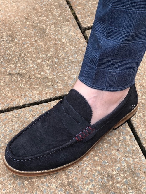 navy backless loafers