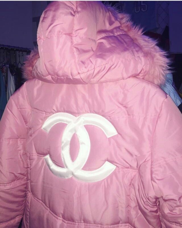 light pink coat with fur hood