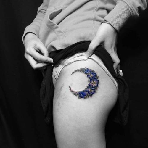By Jing, done at Jing’s Tattoo, Queens.... jing;small;astronomy;hip;tiny;thigh;ifttt;little;crescent moon;moon;medium size;illustrative