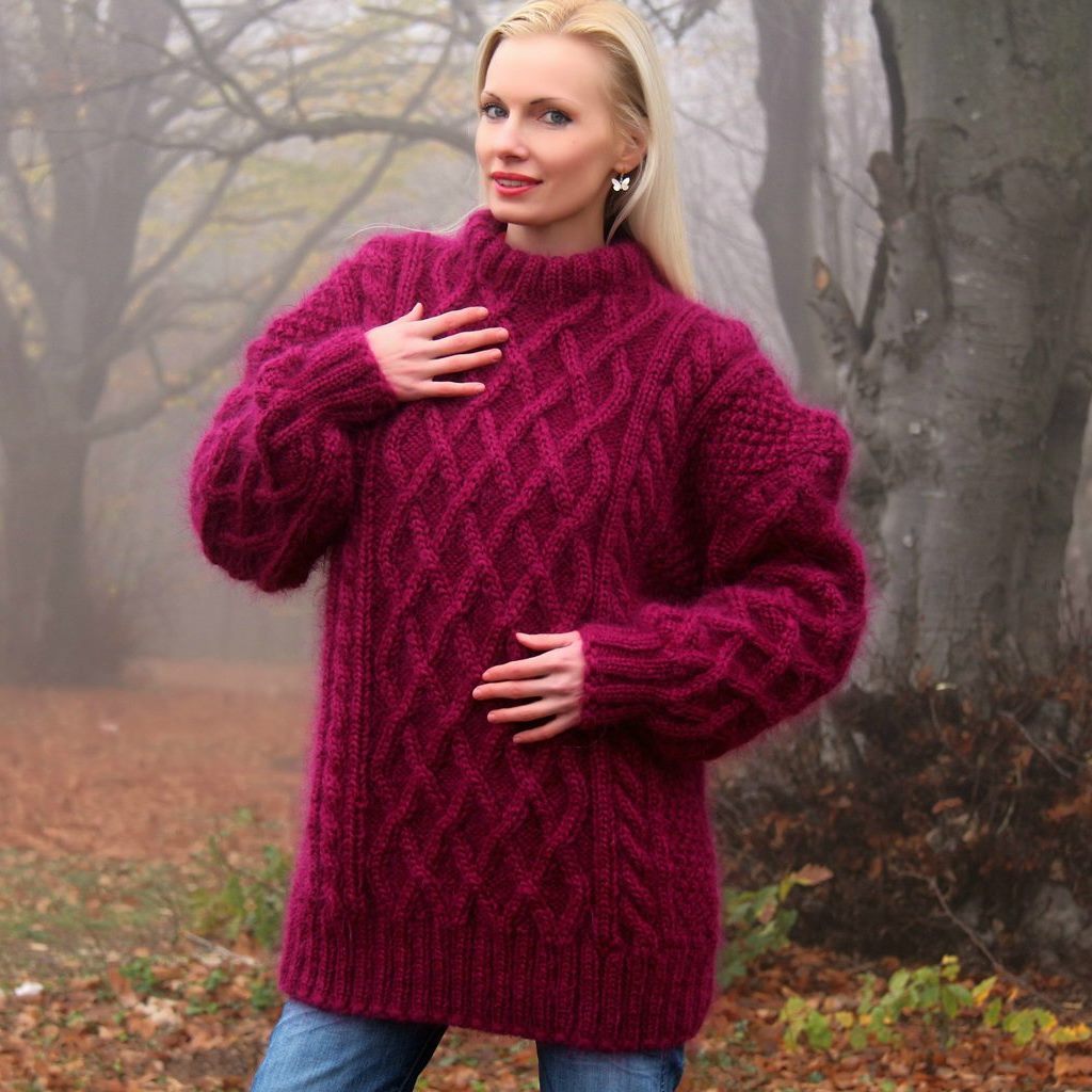 Just a mohair lover — Hand knitted mohair Aran sweater in purple