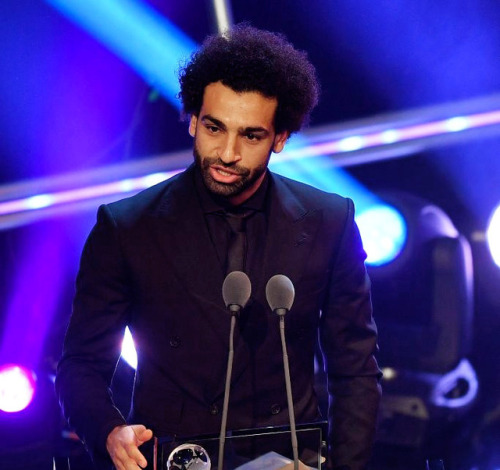 lfcgifs:salah accepts the FIFA Puskas award