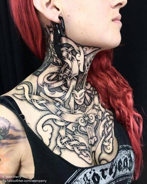 By Sean Parry, done at Sacred Knot Tattoo, Manchester.... dotwork;seanparry;big;chest;freehand;facebook;twitter;nordic;neck