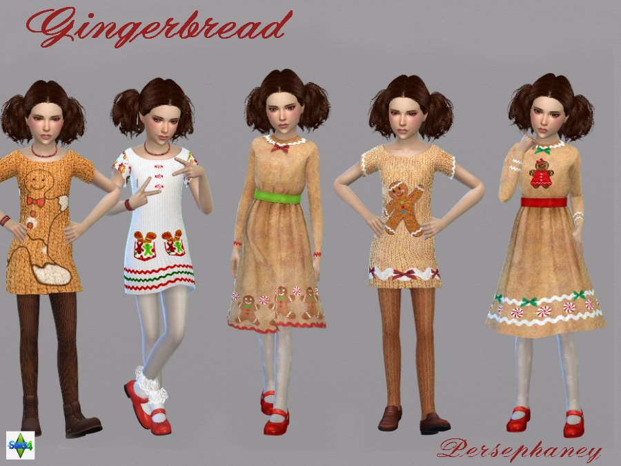This is a quickie I made as my last contribution to the holidays.
A Gingerbread theme dress set for female children. Includes 5 dresses.
Requires Get Together for all of the dresses to work.
*disabled for random
Download: SimFileShare