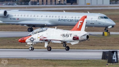 skyhawkheavy:US Navy T-45 Goshawk landing on 26 with American...