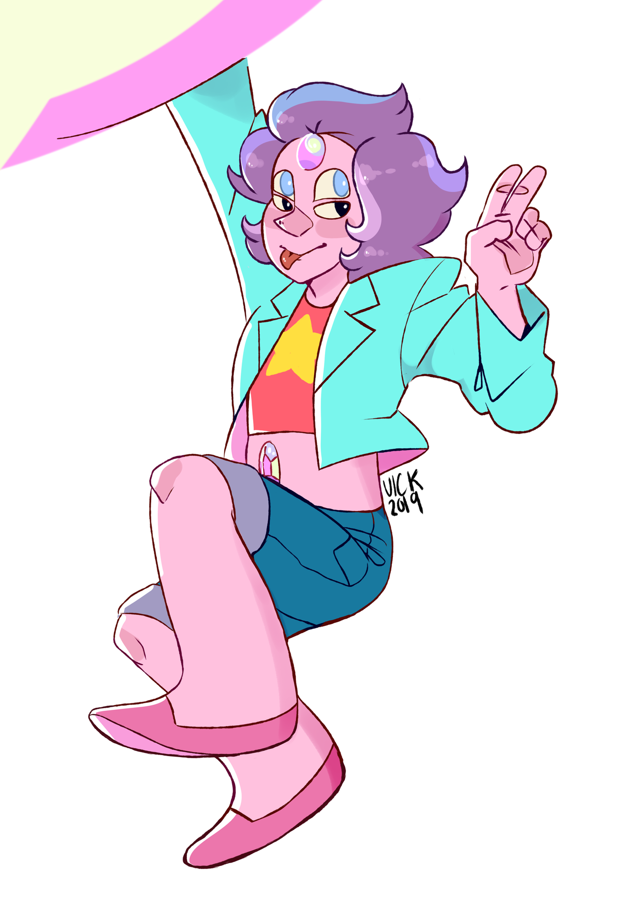 i haven’t drawn in a million years but i love the new rainbow quartz so i tried to draw him don’t rb if porn/ddlg/cgl/etc and don’t repost [id: an image of rainbow quartz floating against a white...